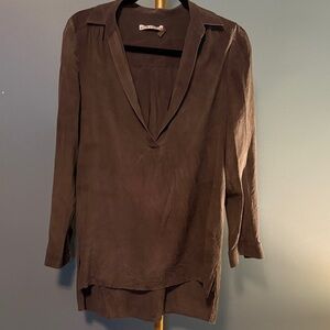 Alice + Olivia Gray Long Sleeve Silk Blouse